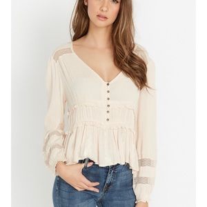 Pale pink lace inset button down shirt
